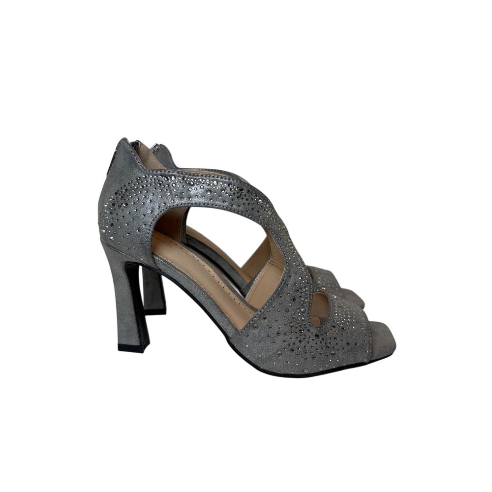 Adrienne Vittadini Heeled Sandals Women 8.5 Grey Rhinestone Dressy Evening